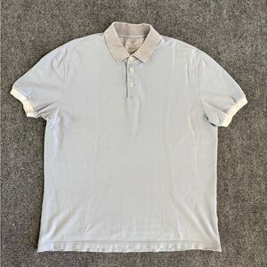 Brunello Cucinelli Men’s Sky Blue/ Gray Sleeve/Colar Polo Shirt- Medium- Italy